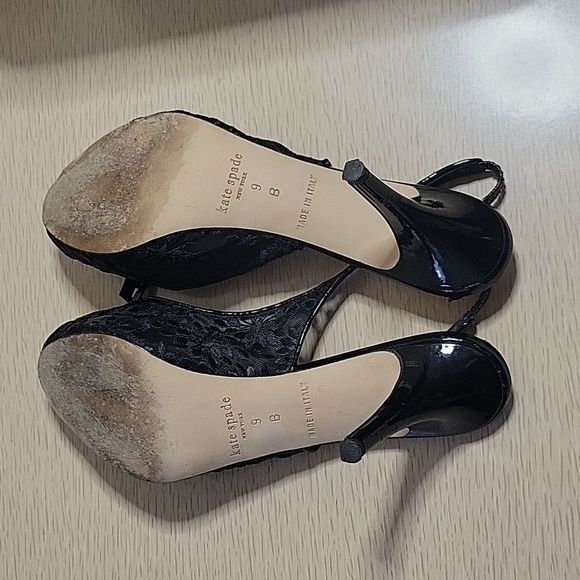 VINTAGE Kate Spade Black Lace Strapy Kitten Heels Size 9 - Picture 6 of 8